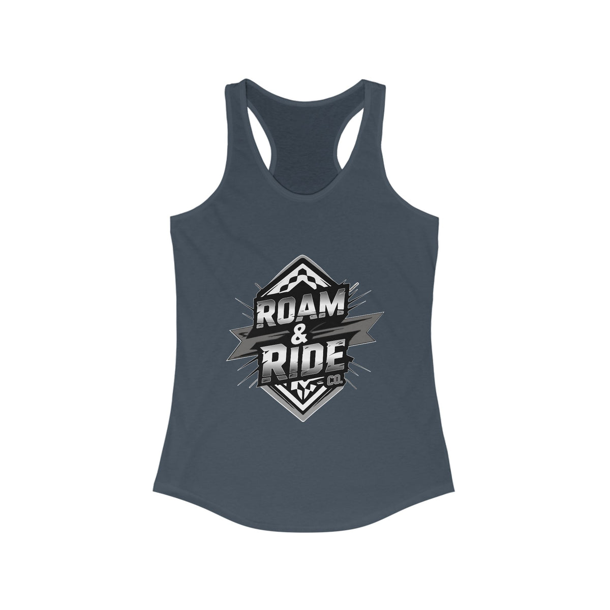Roam & Ride Co. Grayscale Logo - Women's Racerback Tank Top