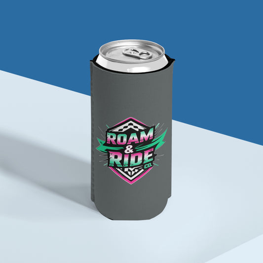 Roam & Ride Co. Teal Pink Logo - Slim Can Koozie