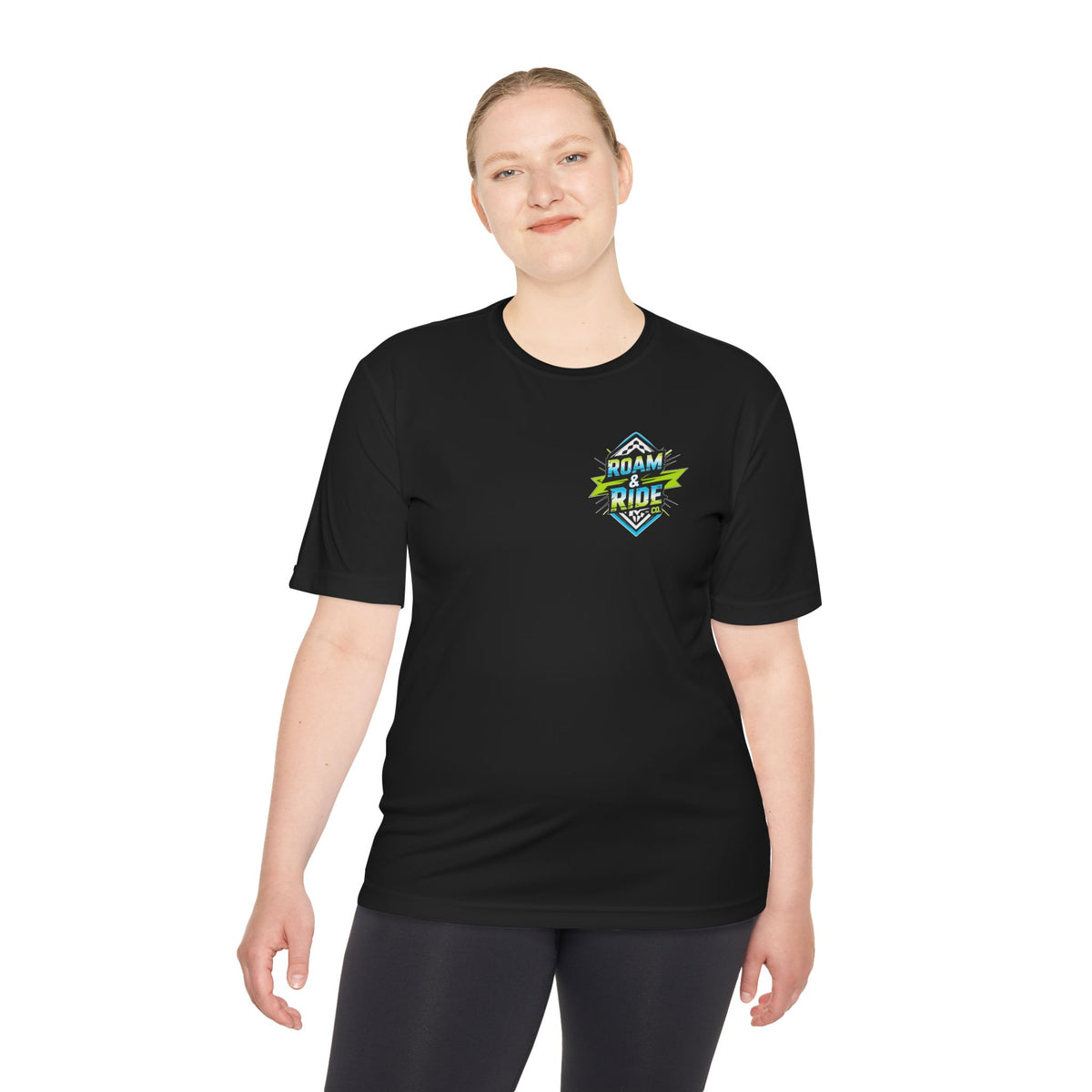 Roam & Ride Co. Blue Green Logo - Unisex Moisture Wicking T-Shirt