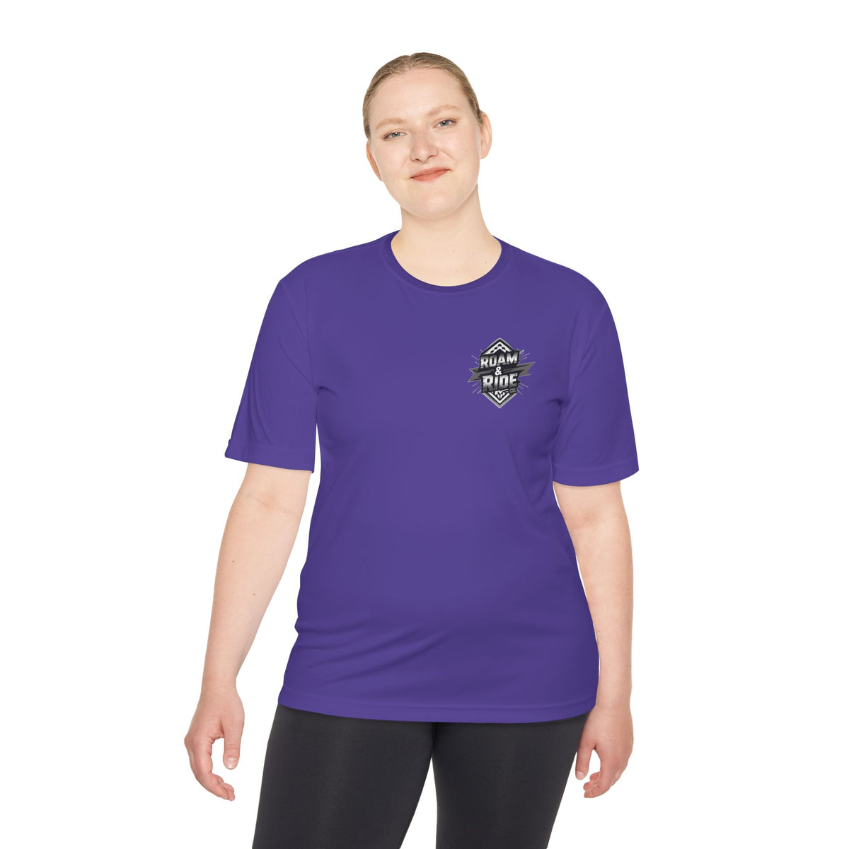 Roam & Ride Co. Grayscale Logo - Unisex Moisture Wicking T-Shirt
