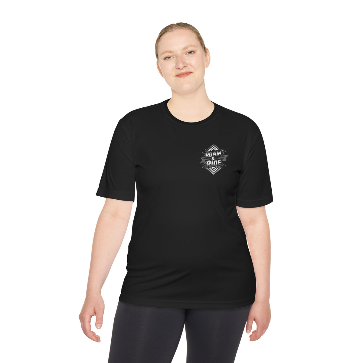 Roam & Ride Co. Grayscale Logo - Unisex Moisture Wicking T-Shirt