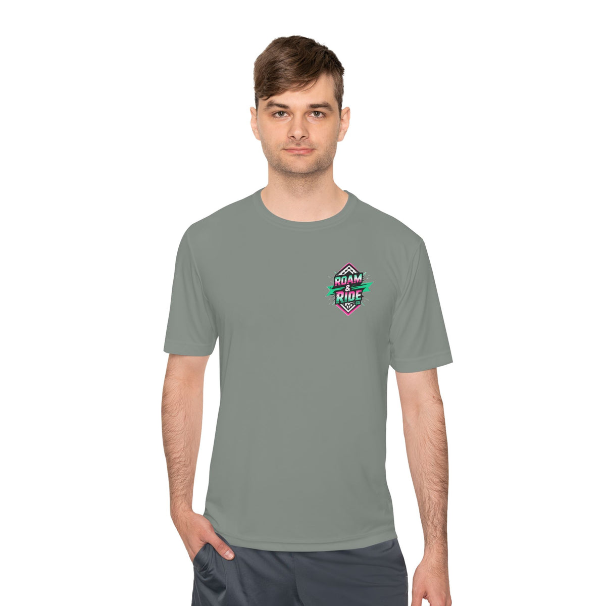 Roam & Ride Co. Teal Pink Logo - Unisex Moisture Wicking T-Shirt