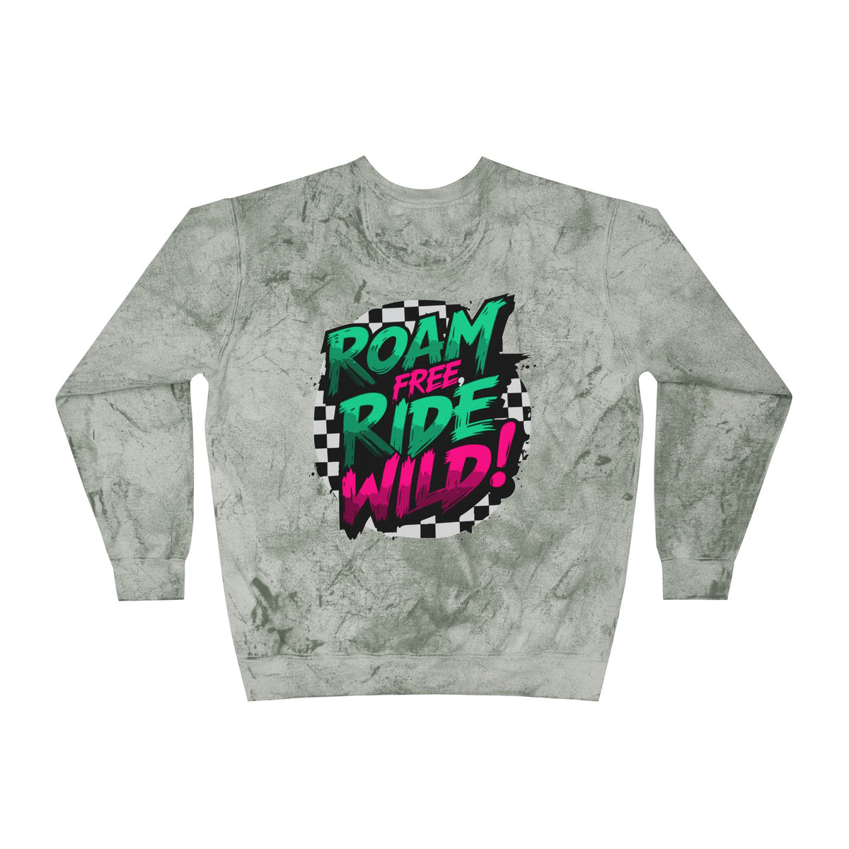 Roam Free, Ride Wild Logo - Unisex Color Blast Crewneck
