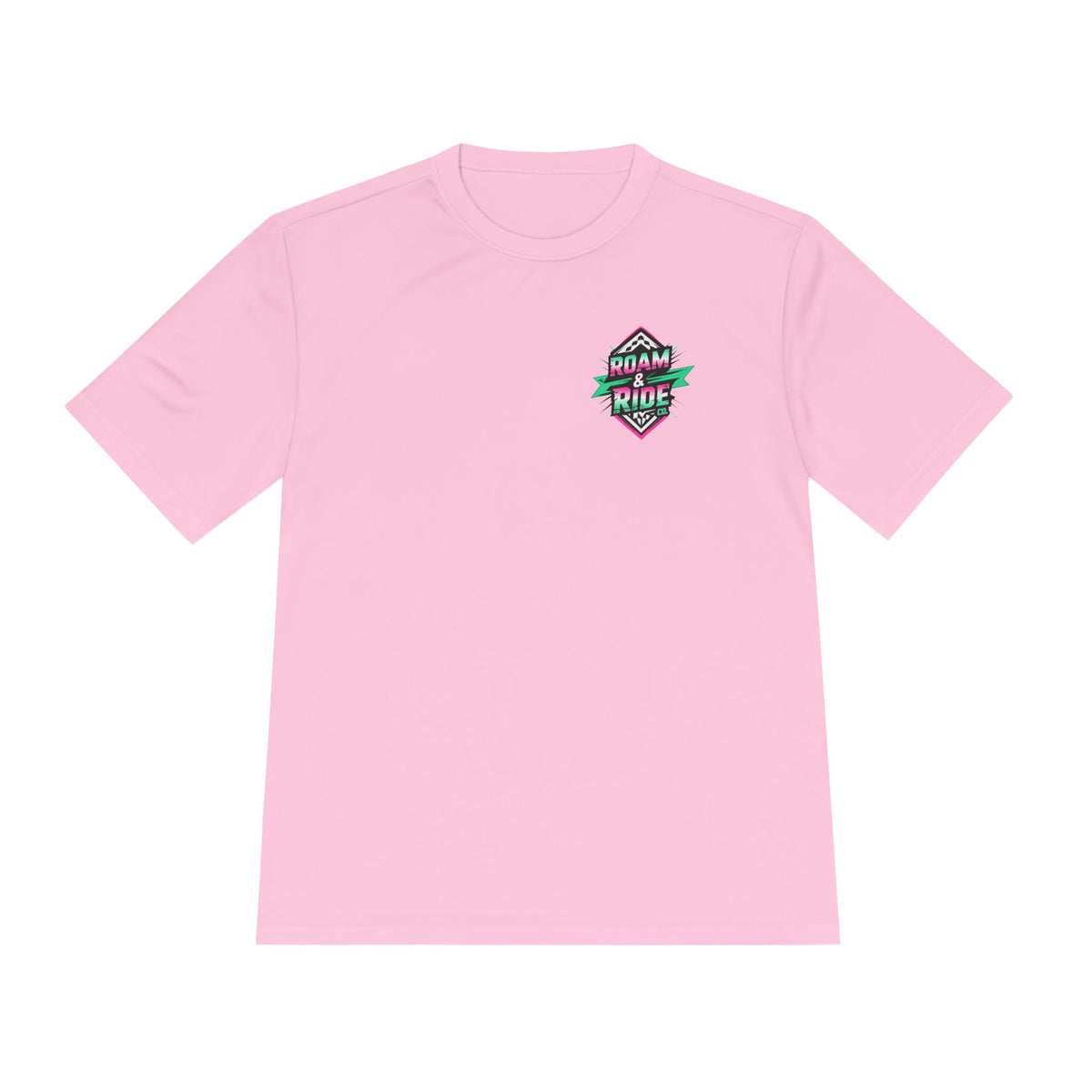 Roam & Ride Co. Teal Pink Logo - Unisex Moisture Wicking T-Shirt