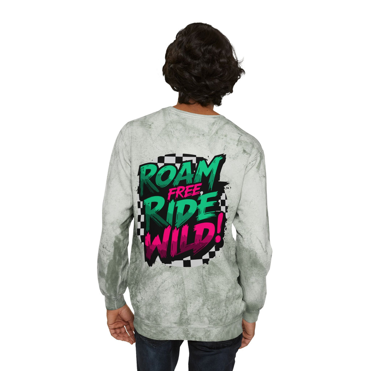 Roam Free, Ride Wild Logo - Unisex Color Blast Crewneck