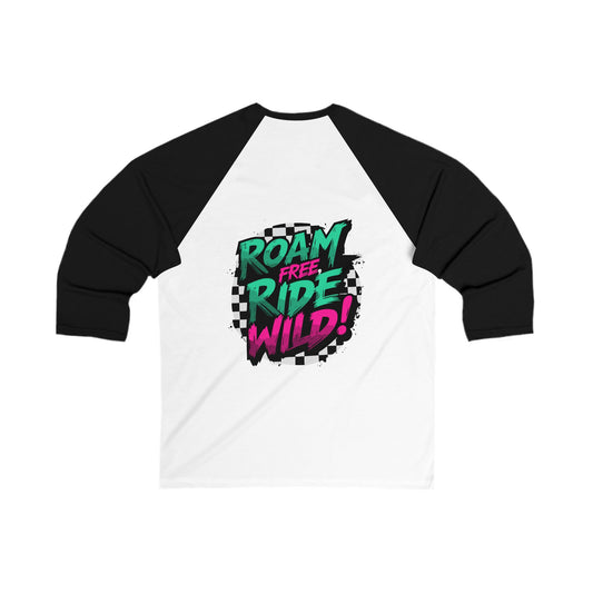 Roam Free, Ride Wild Logo - Unisex 3/4 Sleeve Baseball Tee