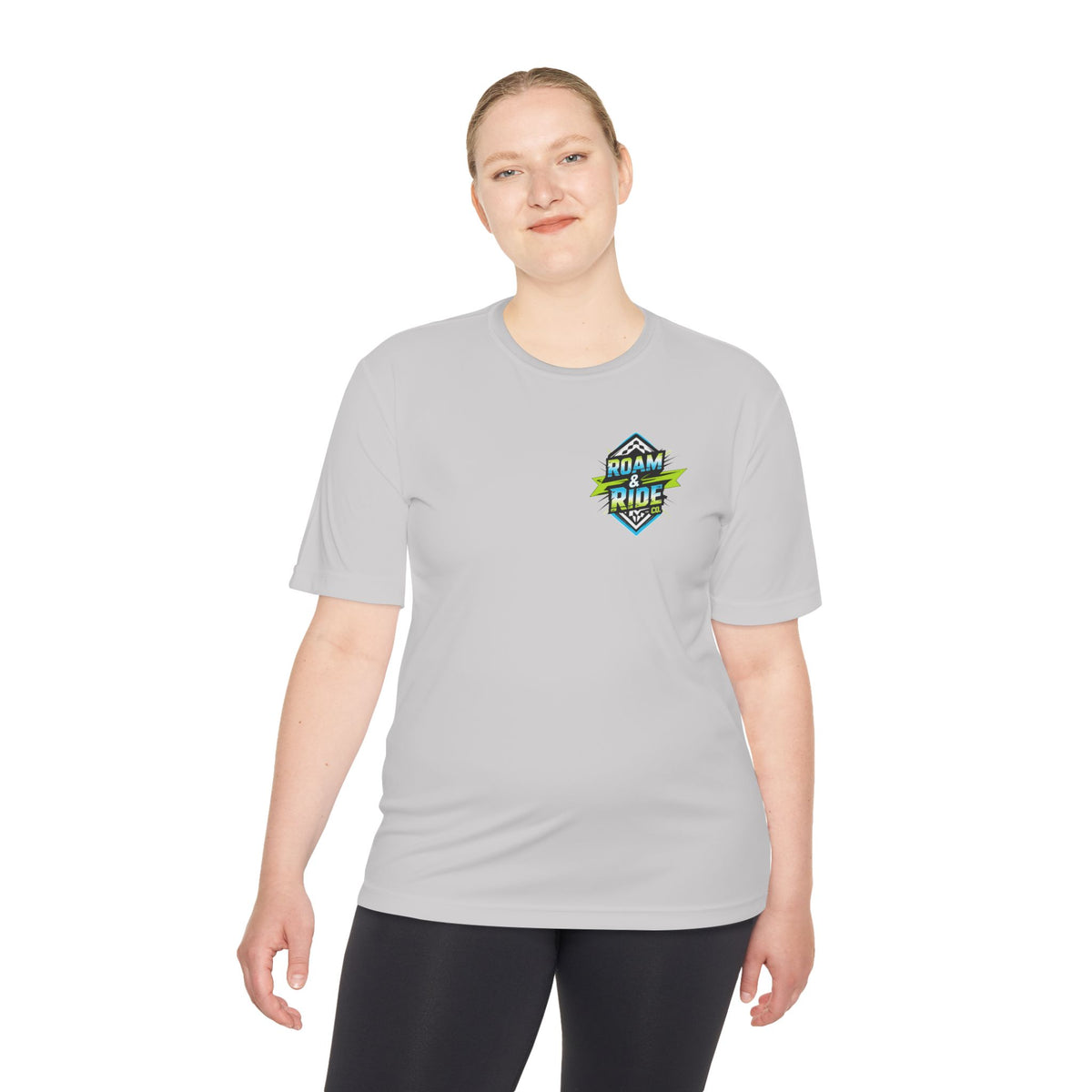 Roam & Ride Co. Blue Green Logo - Unisex Moisture Wicking T-Shirt