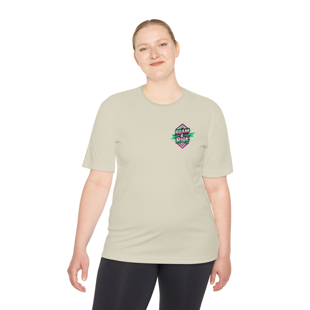 Roam & Ride Co. Teal Pink Logo - Unisex Moisture Wicking T-Shirt