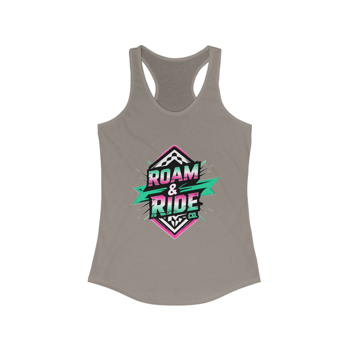 Roam & Ride Co. Teal Pink Logo - Women's Racerback Tank Top