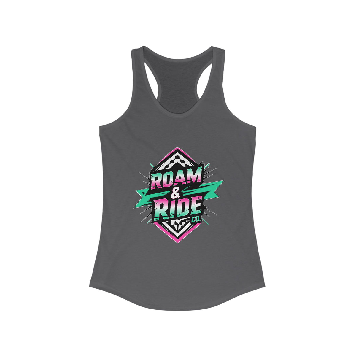 Roam & Ride Co. Teal Pink Logo - Women's Racerback Tank Top
