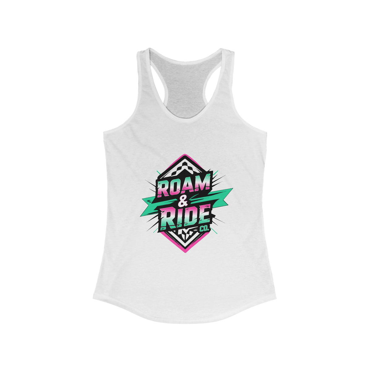 Roam & Ride Co. Teal Pink Logo - Women's Racerback Tank Top
