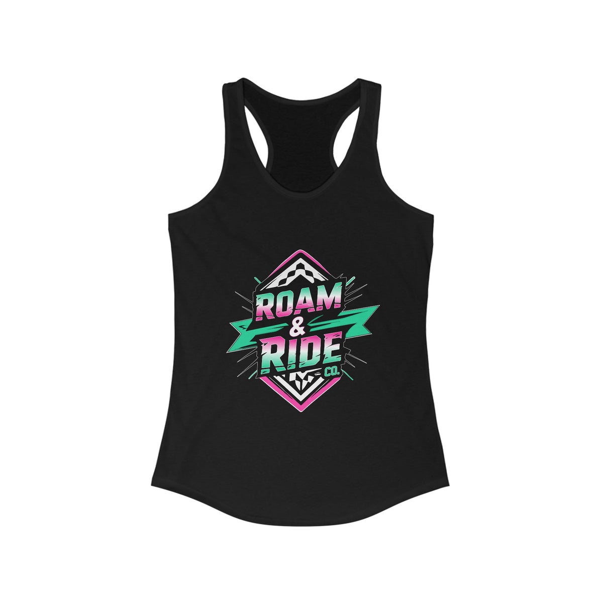 Roam & Ride Co. Teal Pink Logo - Women's Racerback Tank Top