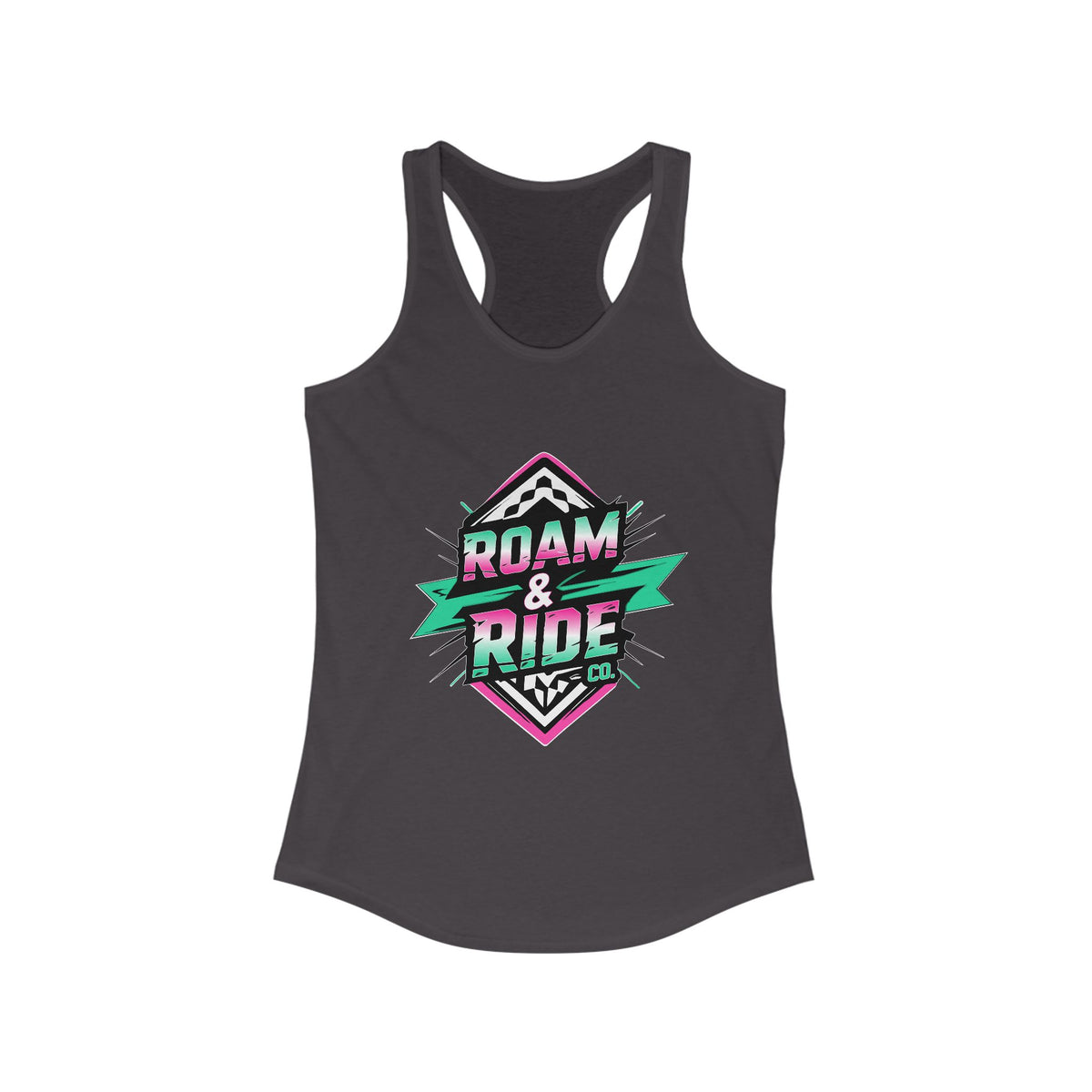 Roam & Ride Co. Teal Pink Logo - Women's Racerback Tank Top