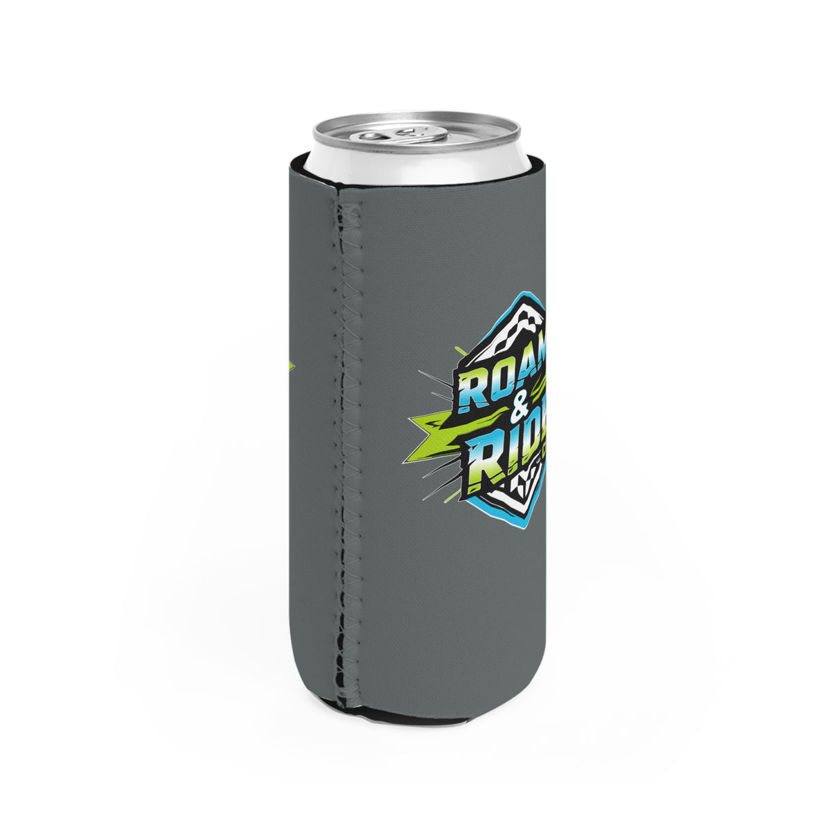 Roam & Ride Co. Blue Green Logo - Slim Can Koozie
