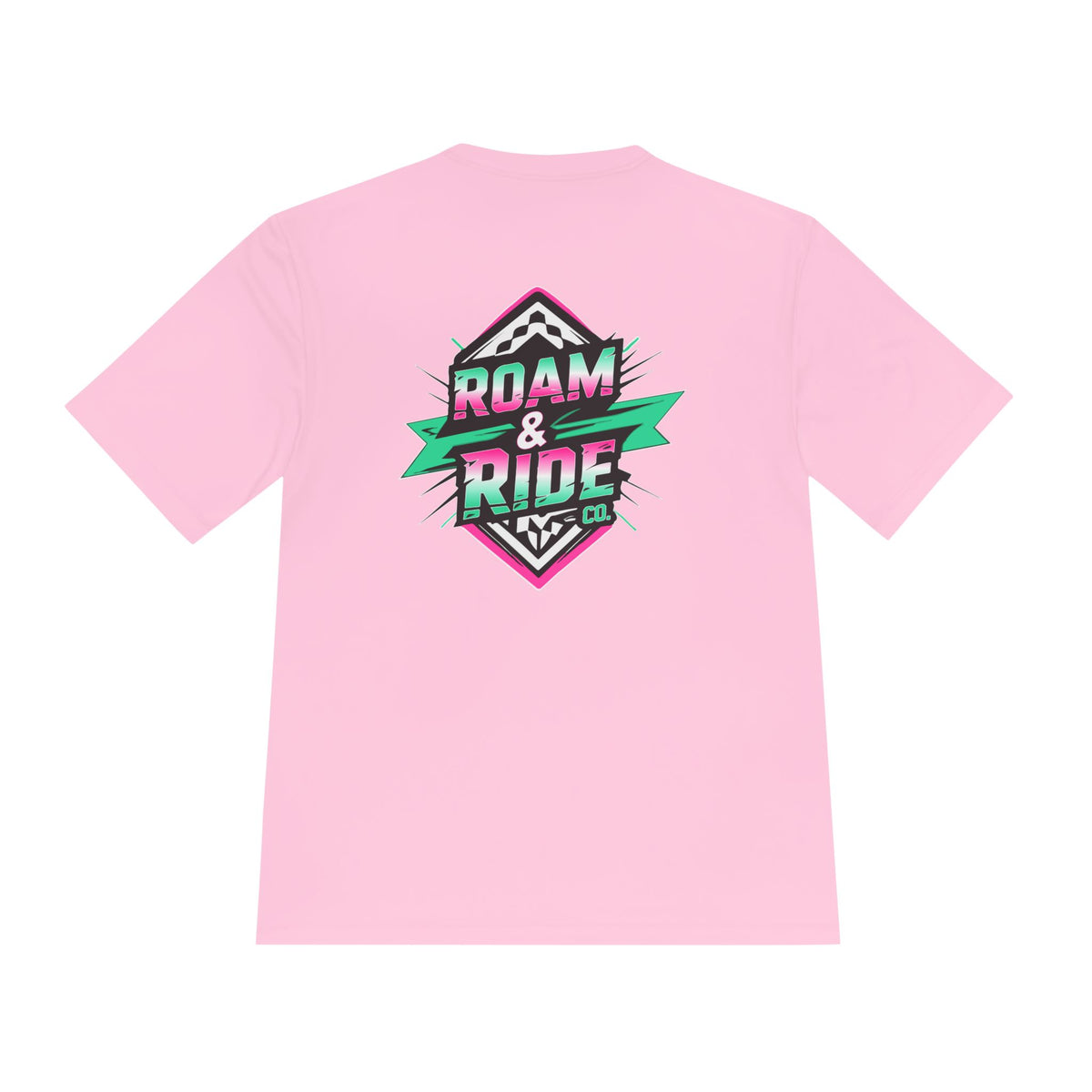 Roam & Ride Co. Teal Pink Logo - Unisex Moisture Wicking T-Shirt
