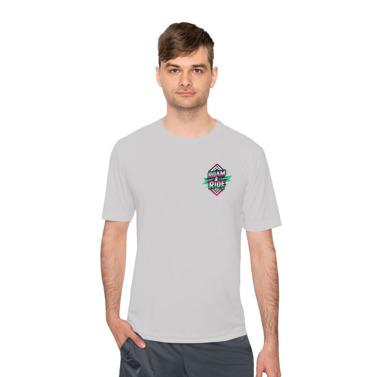 Roam & Ride Co. Teal Pink Logo - Unisex Moisture Wicking T-Shirt